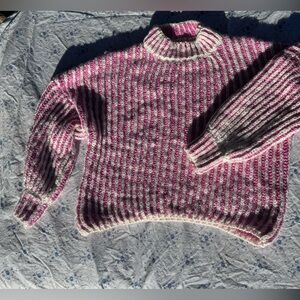 Cozy pink and white sweater